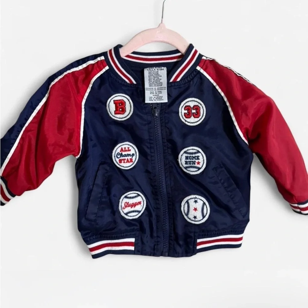 VINTAGE 1980s 90s Toddler Nylon Baseball Jacket Coat red & blue 6/9 Months 6-9